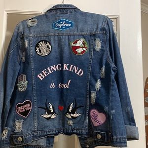 Jean jacket with patches, homemade